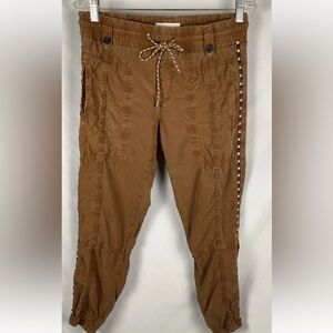 Anthropologie Size‎ XS Brown Street Joggers Embroidered Sides Tie Stretch Waist